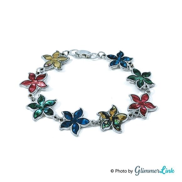 Colorful Shell Flower Links Bracelet - Picture 1 of 8